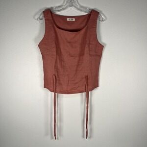100% Pure Linen Handmade Dusty Rose Coral Tank Top Side Tie Blouse from Etsy
